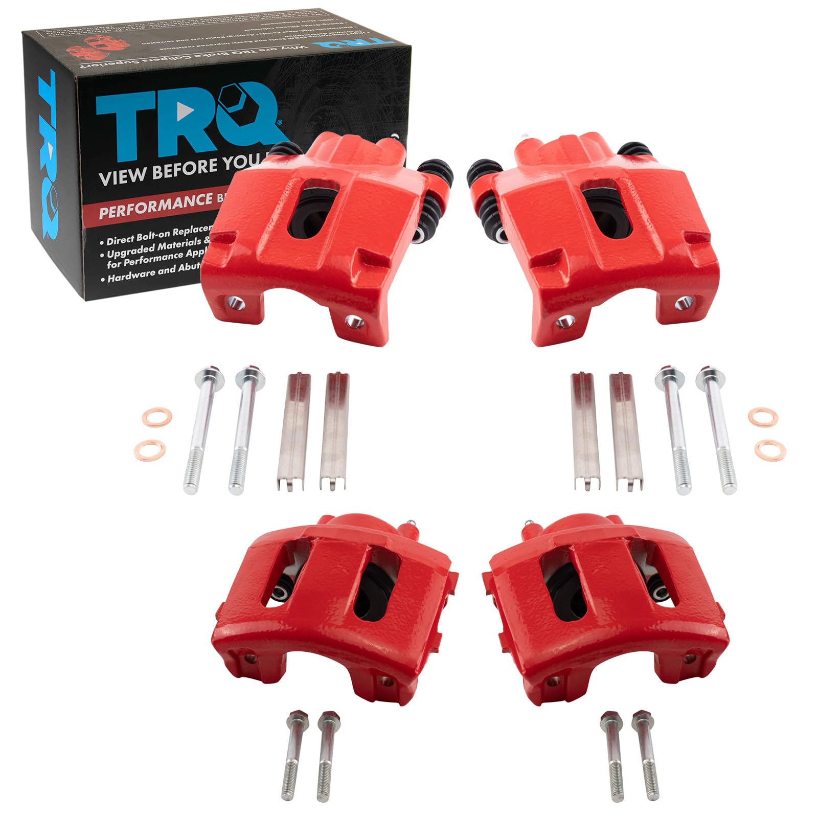 TRQ Performance Front and Rear Brake Caliper Set Coated Hardware Brackets Compatible with 2003-2006 Jeep Wrangler