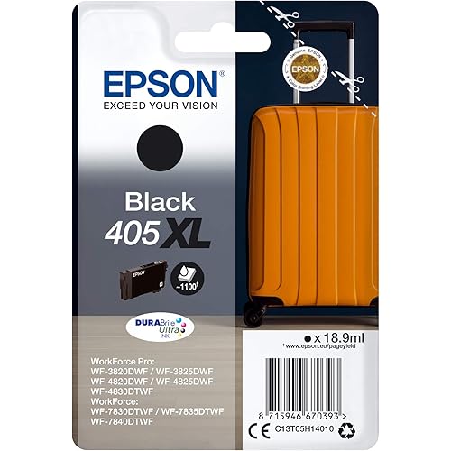 Epson 405XL Black Suitcase High Yield Genuine, DURABrite Ultra Ink, Amazon Dash Replenishment Ready