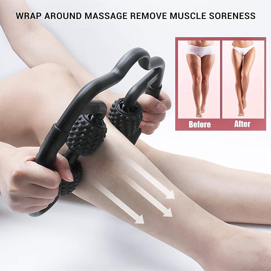 PCSCER 4 Wheels Foam Roller Muscle Massager for Leg Neck Hand Arm,Trigger Point Muscle Relax Massager Indoor Sports Yoga Bodybuilding Equipment (Black) - image 6