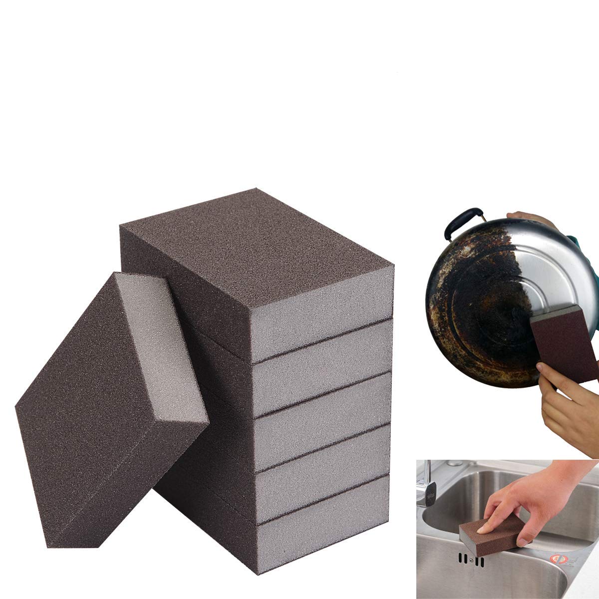 6 Pcs Heavy Duty Scrub Sponge， Magic Emery Sponge Brush,Nano Emery Sponge&Cleaning Sponge，Cleaning Brushes for Household use，Dark Brown