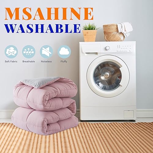 Miniatura 6 de Cosybay Edredón de plumón alternativo (rosagris claro, matrimonial)  Edredón de cama acolchado suave para todas las estaciones  Inserto de edredón