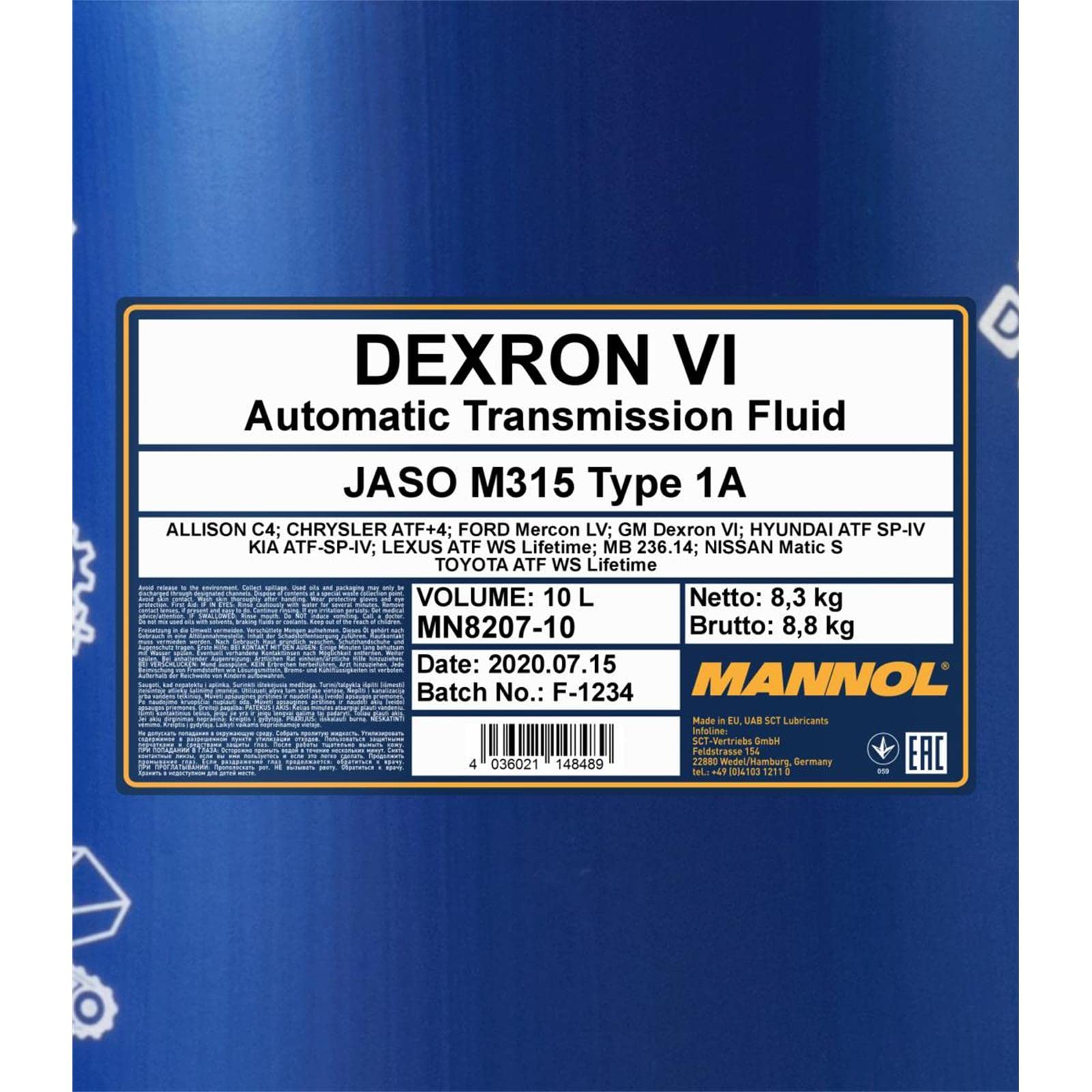MANNOL MN8207-10 Olio cambio automatico (ATF) Posteriore 10L Rosso