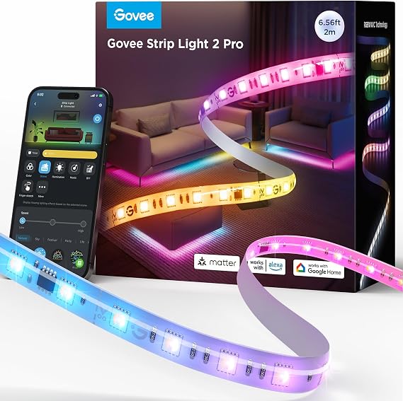 Govee RGBWWIC LED Strip Light 2 Pro 6.56ft, Smart Control, APP, WiFi | Work with Alexa, Google Assistant, Matter and Smarthings, DIY Color Changing, LED Lights for Bedroom, Cabinet, Home Decor