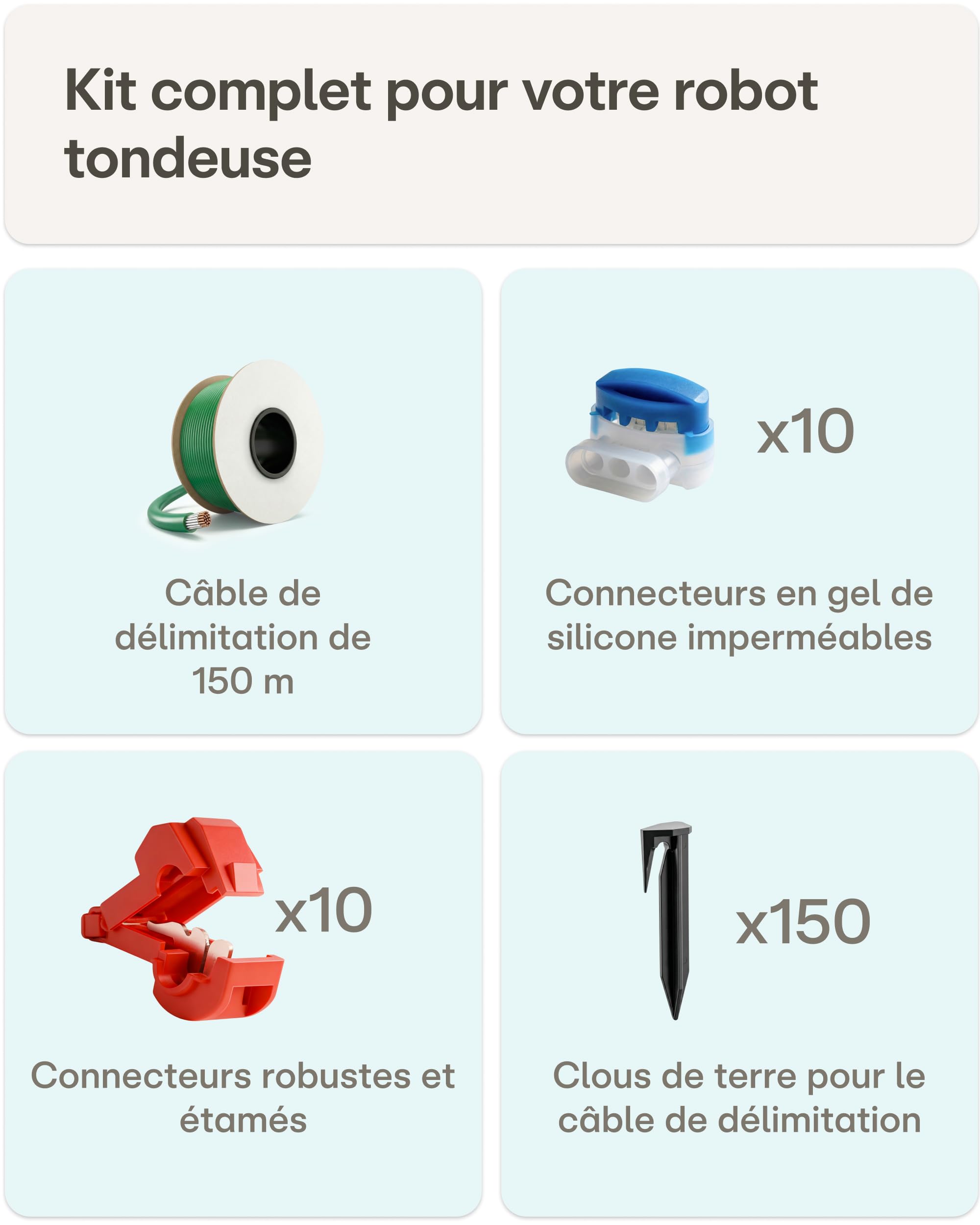 Praknu Kit Fil Robot Tondeuse (150 m) Cable Périphérique + Fil Tondeuse Robot – Avec 150 m de Cable Robot Tondeuse, Cable Peripherique & Connecteurs – Compatibilité Universelle pour Toutes les Marques
