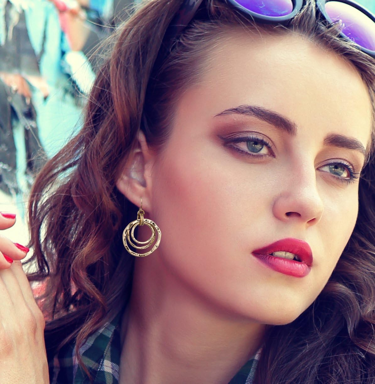 SPUNKYsoul 3 Circle Boho Earrings - Handmade, Lightweight 2-Inch Bohemian Dangle Earrings for Women - Trendy, Vintage, Unique Jewelry - Ideal for Weddings & Gifting - Image 2