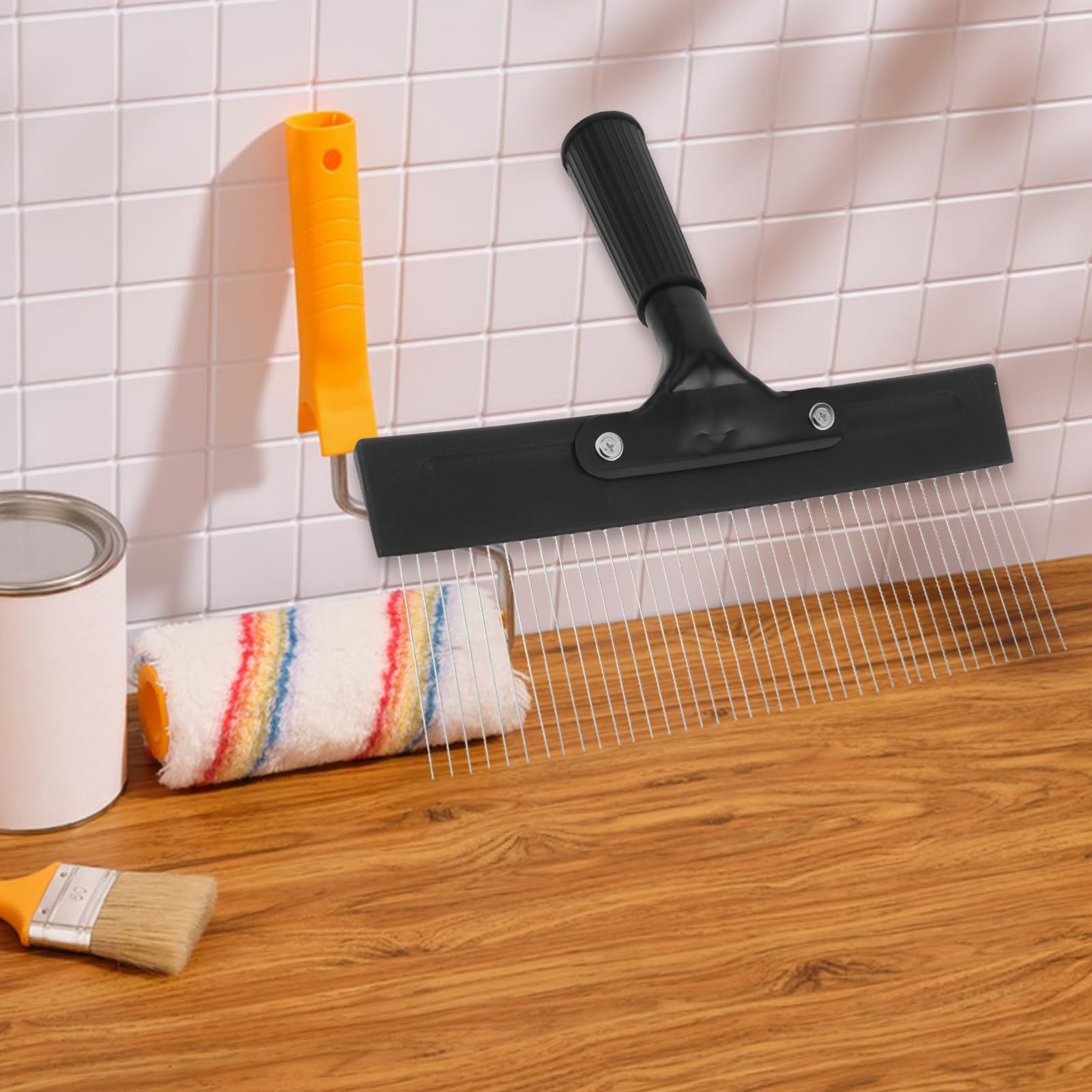 Rascador de pintura de acero inoxidable con mango para textura de yeso veneciano, herramienta con muescas para pintura artística y enlucido