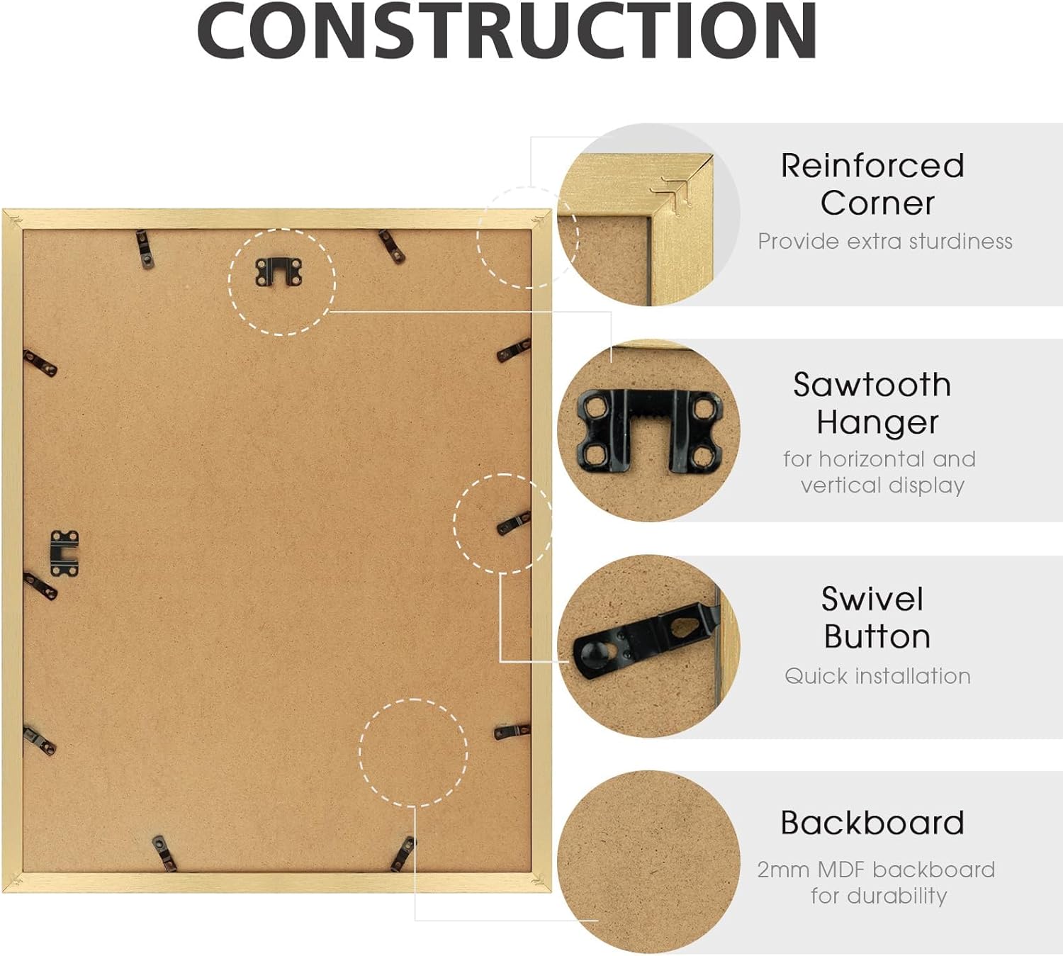 Golden State Art, 16x20 Picture Frame Set of 6 - Matted to 11x14 Photo - Engineered Wood Gallery Frame Set with Plastic Cover - Wall Mounting (Gold, 6 Pack)