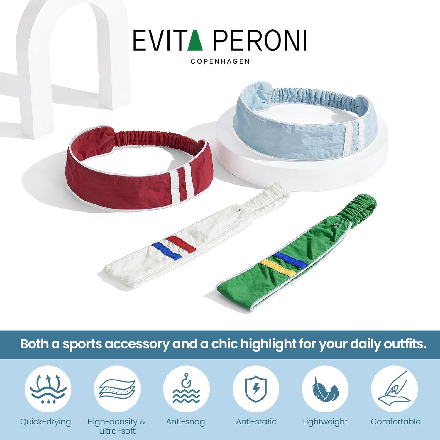 EVITA PERONI Headbands for Women Lightweight, Quick-Drying Hairband Elastic Band for Daily Use, Casual, Sports, Running, Workout and Soccer Fans