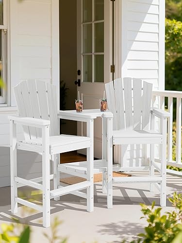 Miniatura 3 de KINGYES Juego de 4 sillas altas Adirondack de polietileno en relieve con bandeja de conexión, sillas altas de polietileno Adirondack con veta de