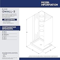 Vista 2 de DreamLine 32 pulgadas de profundidad x 60 pulgadas de ancho x 75 5/8 pulgadas de alto, base de ducha acrílica de drenaje derecho y kit de pared