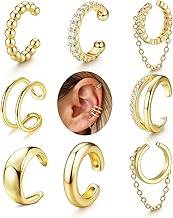 8Pcs Ear Cuff Non Piercing-14K Gold Plated Ear Cuffs Earrings for Women-Gold Clip on Earrings Adjustable Helix Cartilage Earring Fake Earring for Women Girls