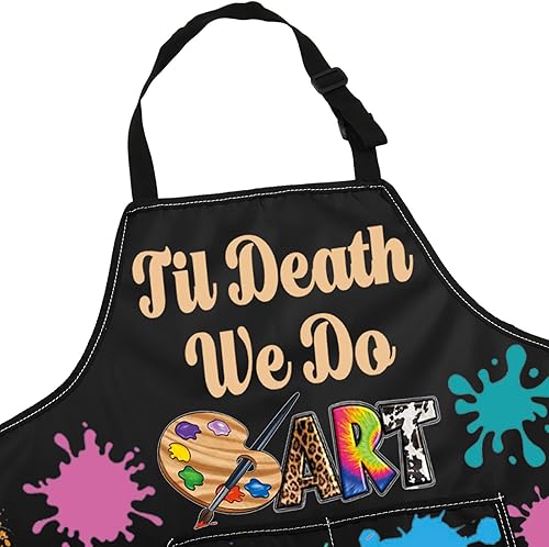 Miniatura 4 de JNIAP Delantal de artista con bolsillos, delantal de pintura para artistas, delantal para amantes del arte, delantal hasta la muerte, hacemos arte,