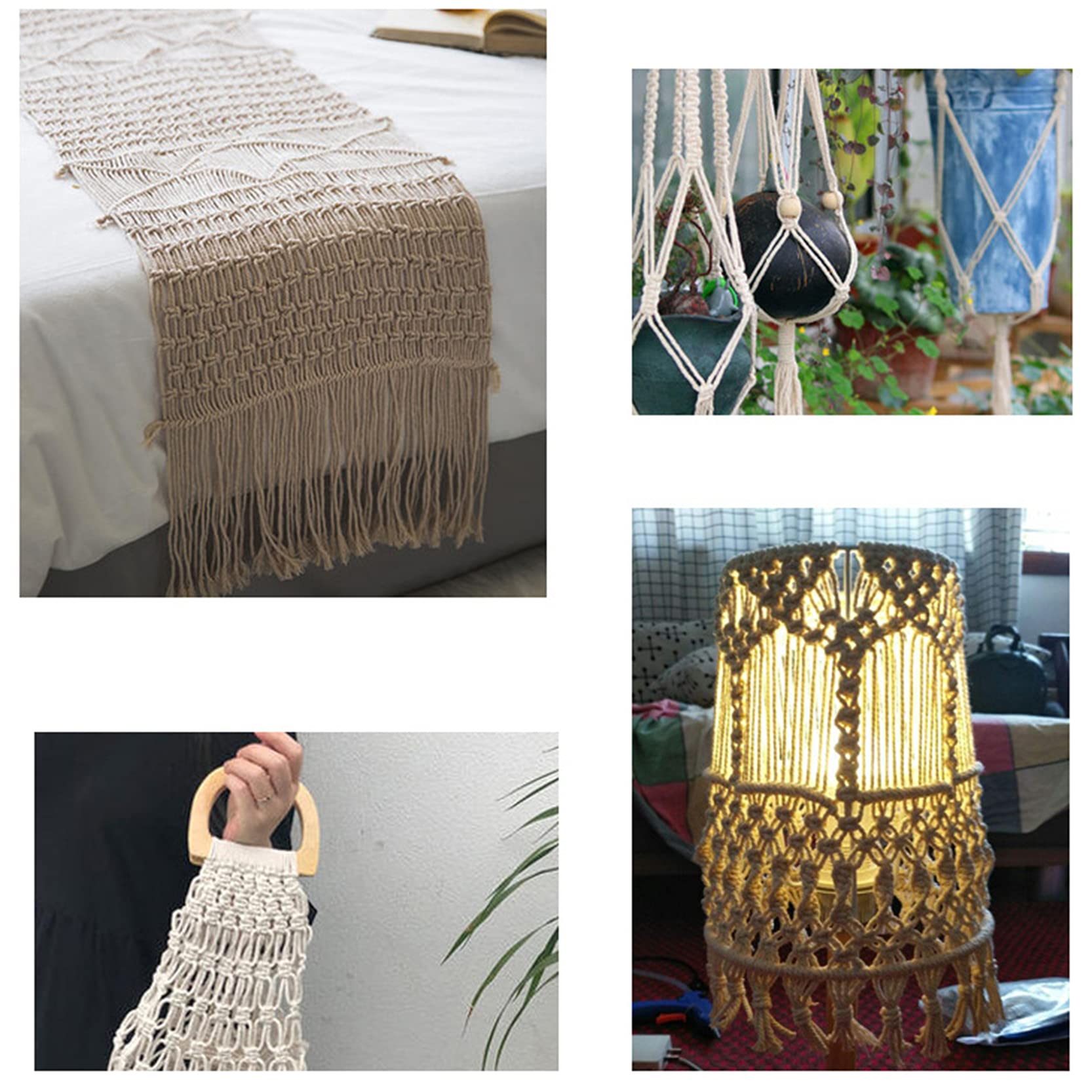 ZNKZJ Cordón de macramé de algodón 2 Piezas,Cuerda de macramé Cordón de algodón Trenzado Fuerte Suave 200m / 500m / 1000m,para Colgar en la Pared de macramé Hecho a Mano,Beige-5mm_500m