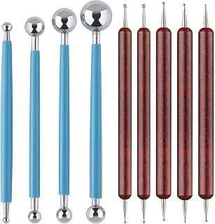 9PCS Sculpting Clay Dotting Tools, Dotting Tools for Painting Mandalas, 2-Way Ball Stylus Clay Tools for Embossing, Sculpting, Shaping, Nail Art, Polymer Clay, Pottery Crafts, Rhinestone, Rock