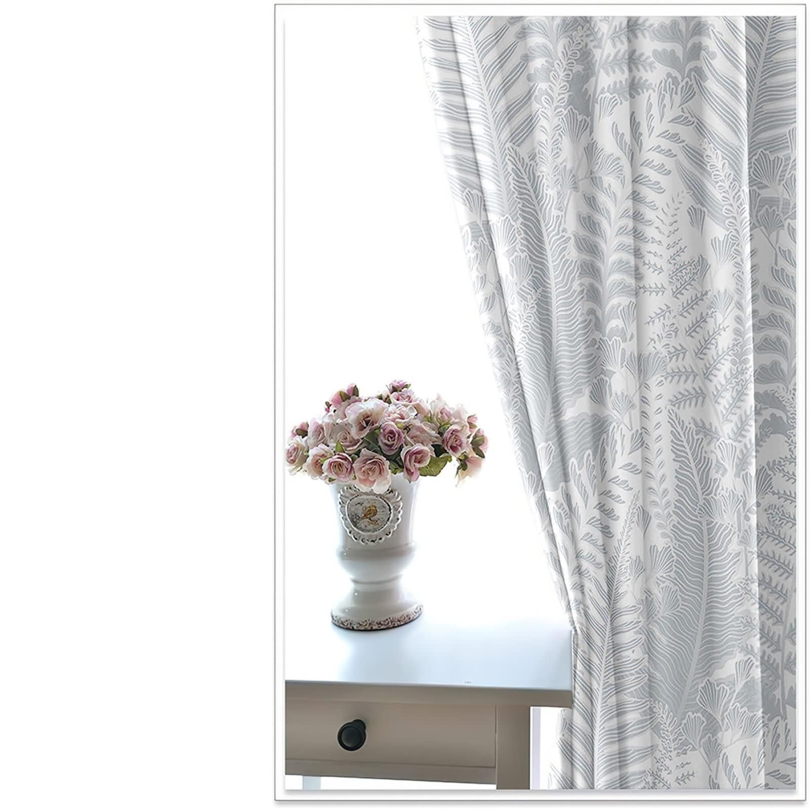 2 Pièces Rideaux Occultants Cuisine Enfant,2 x 132W x 229H CM,Rideau avec Oeillets Motif de Feuilles Rideaux Gris Clair Moderne Chambre