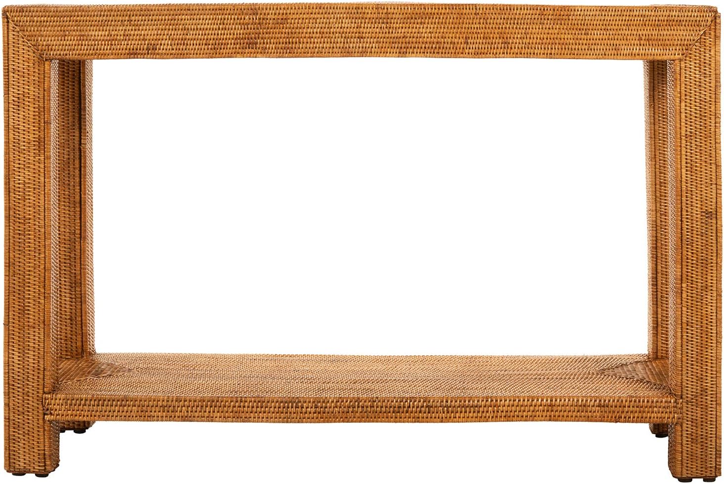 Kouboo La Jolla Rattan Console Table – Elegant Entryway Table with Storage for Living Room & Bedroom – Boho Home Decor, Small Space Furniture, Honey Brown