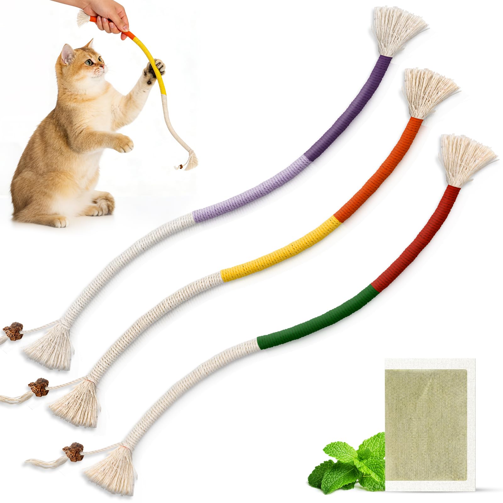 elzle Natural Catnip Chew Rope,70 cm Cat Chew Toy Bite Rope,Set of 3 Cat Rope Toys,Organic Cotton Cat Chew Rope, Interactive Cat Toys for Indoor Use,Stress Relief,Dental Health & Enrichment Play