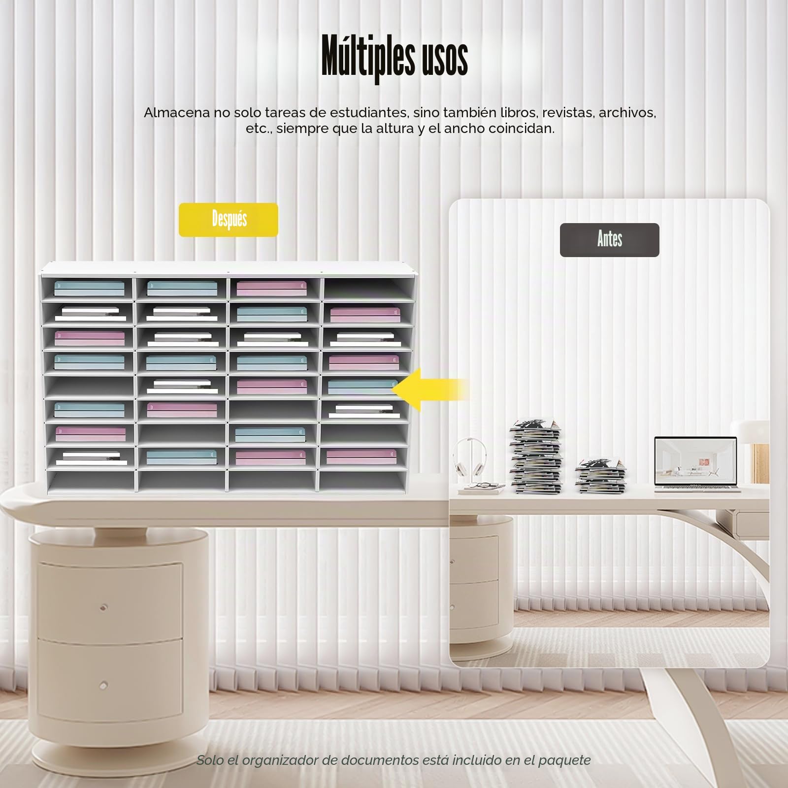 Organizador de literatura A4 36 compartimentos 100x30x61 cm blanco escritorio