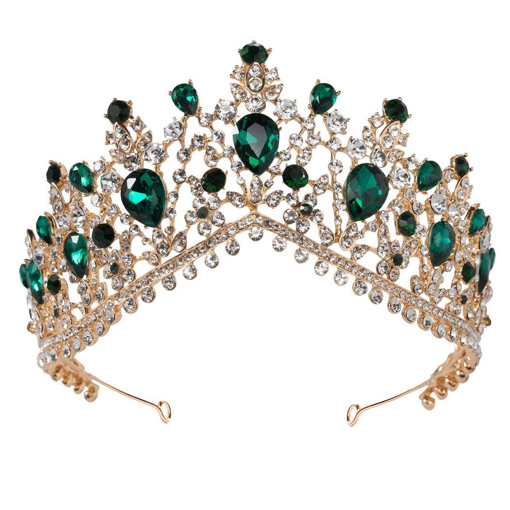Yovic Baroque Wedding Crowns Rhinestone Bridal Crowns and Tairas Crystal Bride Crown Prom Costume Party Hair Accessories for Women and Girls (Green)