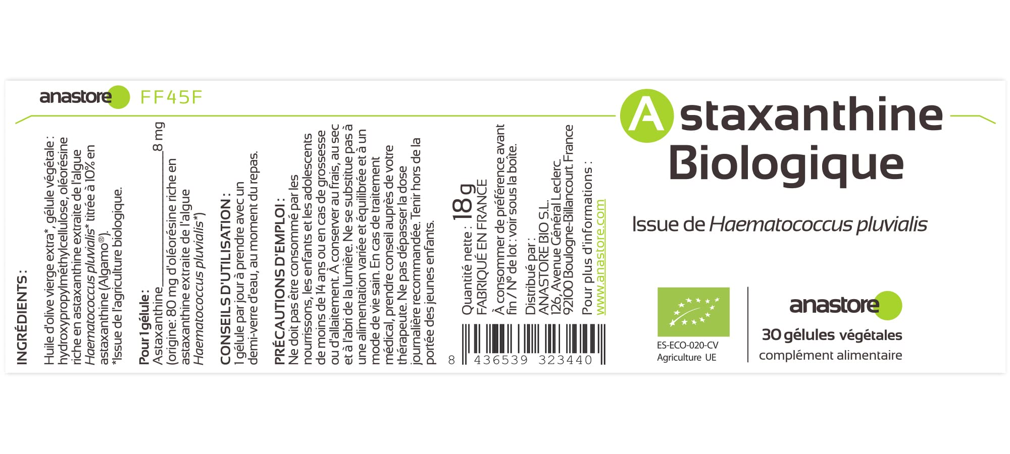 Astaxanthine biologique * 30 gélules végétales / 8 mg * Antioxydant naturel * Énergie + Santé oculaire + Soins de la peau *