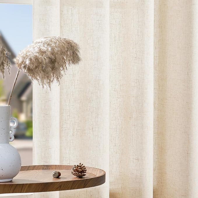 jinchan Soft Linen Curtains, Natural Curtains 90 Inches Long, Crude Light Filtering Farmhouse Curtains for Living Room Bedroom, Beige Curtains Back Tab Top Set 2 Panels (W50 x L90, Natural)