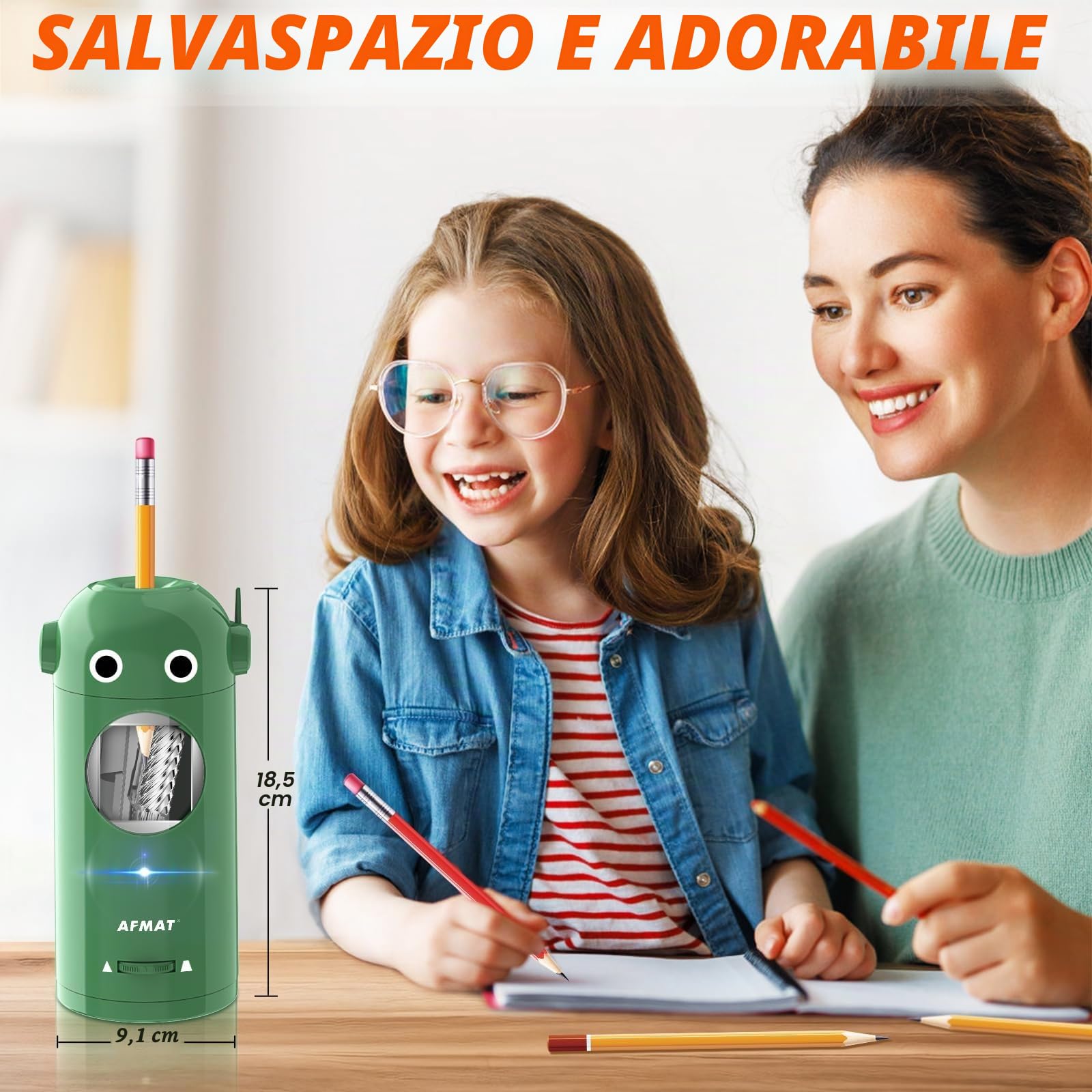 AFMAT Temperamatite elettrico completamente automatico con contenitore, temperamatite elettrico per matite da 7 a 11,5 mm, portatile e sicuro, temperamatite ricaricabile per casa, ufficio, scuola