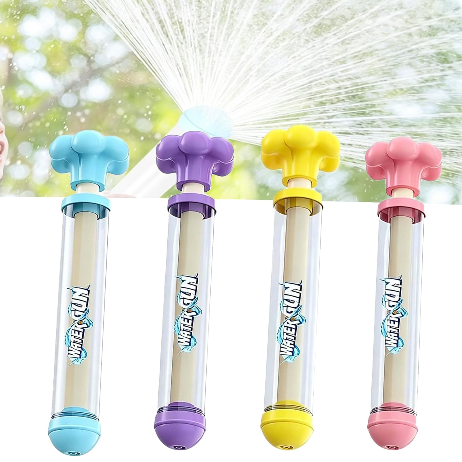 MUVZKQIAN 4PCS Firework Water Gun Kids - Firework Style Water Spray Toy for Kids Adults, Fireworks Water Gun High Pressure Pull-Out Water Squirter Outdoor Pool Beach Garden Party Water Toys