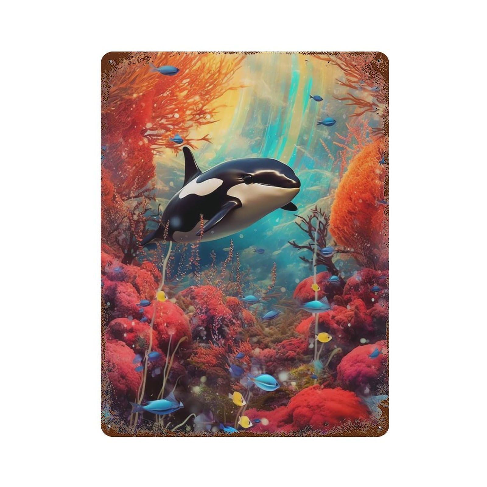 Garage Style Orca Rustic Tin Plaque 15.7"x11.8", Vintage Wall Decor for Bar And Workshop