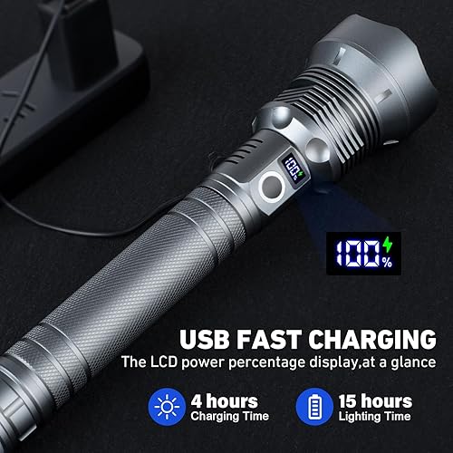 Miniatura 3 de NiaoChao Linternas LED recargables de alto lúmenes, 900000 lúmenes, linterna súper brillante, 10000 mAh, 5 modos IPX7, impermeable, potente luz de