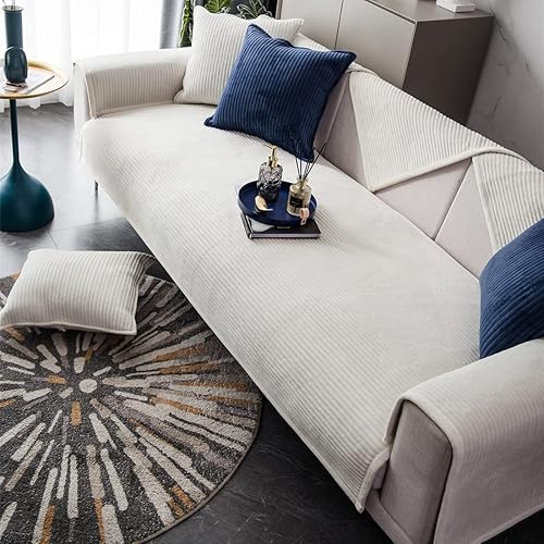 Miniatura 5 de vctops Fundas de terciopelo afelpado para sofá modular, funda de sofá lisa súper suave a rayas, protector de muebles grueso de lujo para perros,