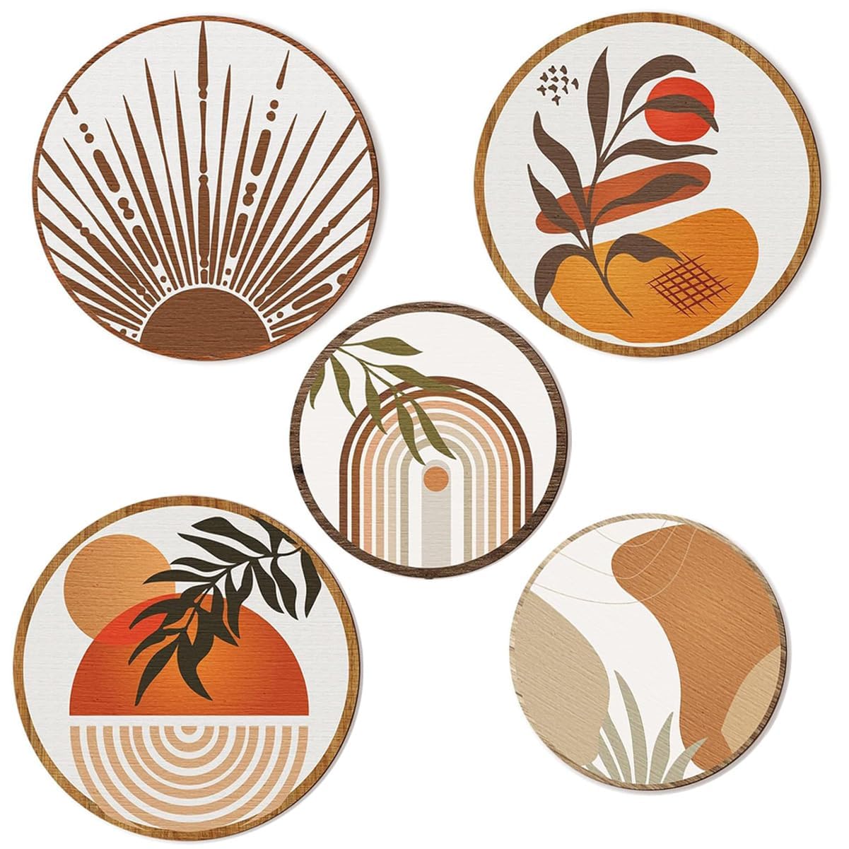 NALACAL 5 Pcs Boho Wall Art Decor, Wooden Living Room Wall Decor Bohemian Wall Hanging Decor Farmhouse Geometric Hanging Decor 10'' and 8'' Aesthetic Wood Minimalist Wall Art for Apartment Bedroom