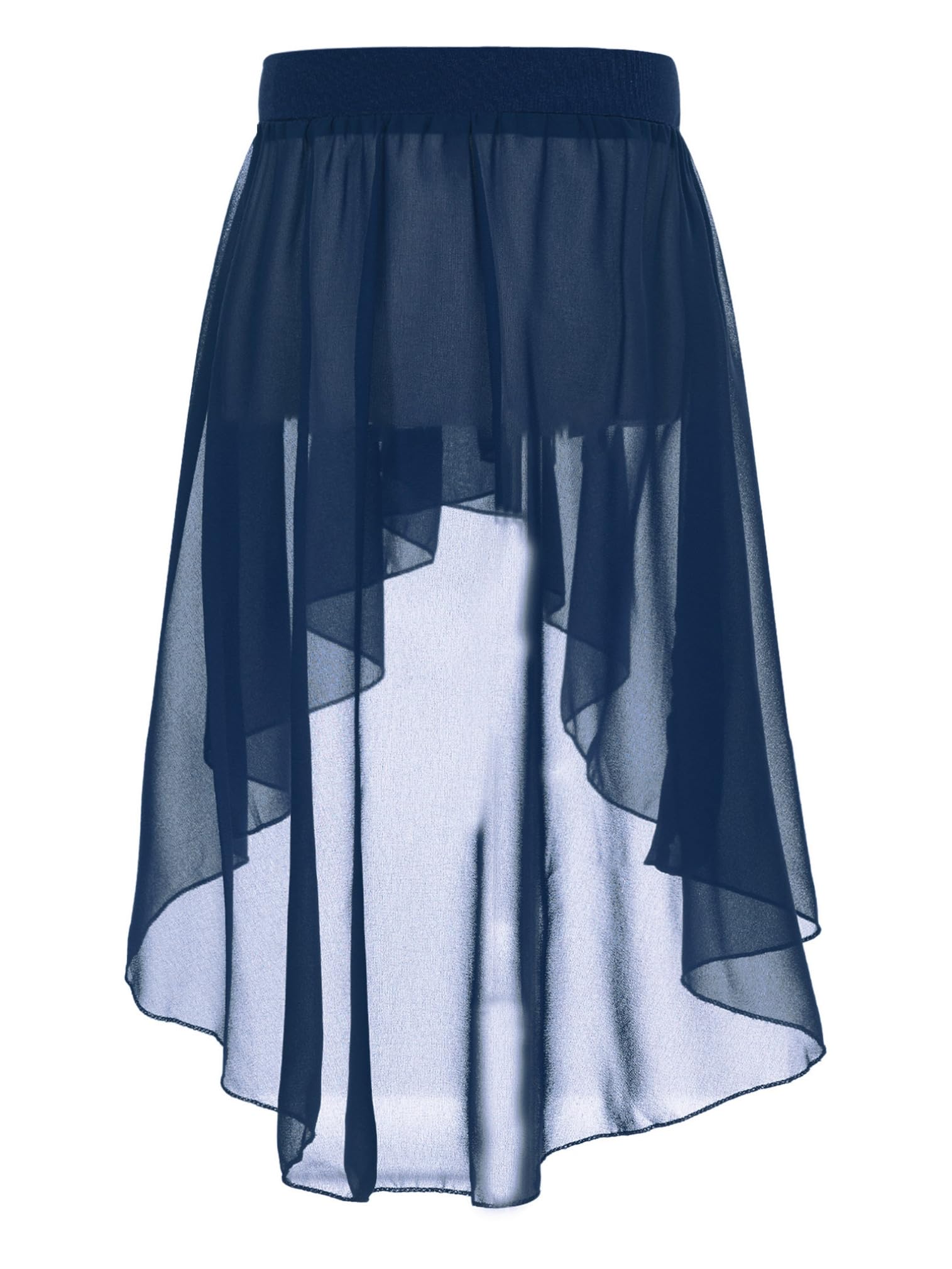 easyforever Girls Kids Ballet Jazz Dance Studio Practice Performance High-Low Elastic Waistband Chiffon Skirt Navy Blue 6 Years
