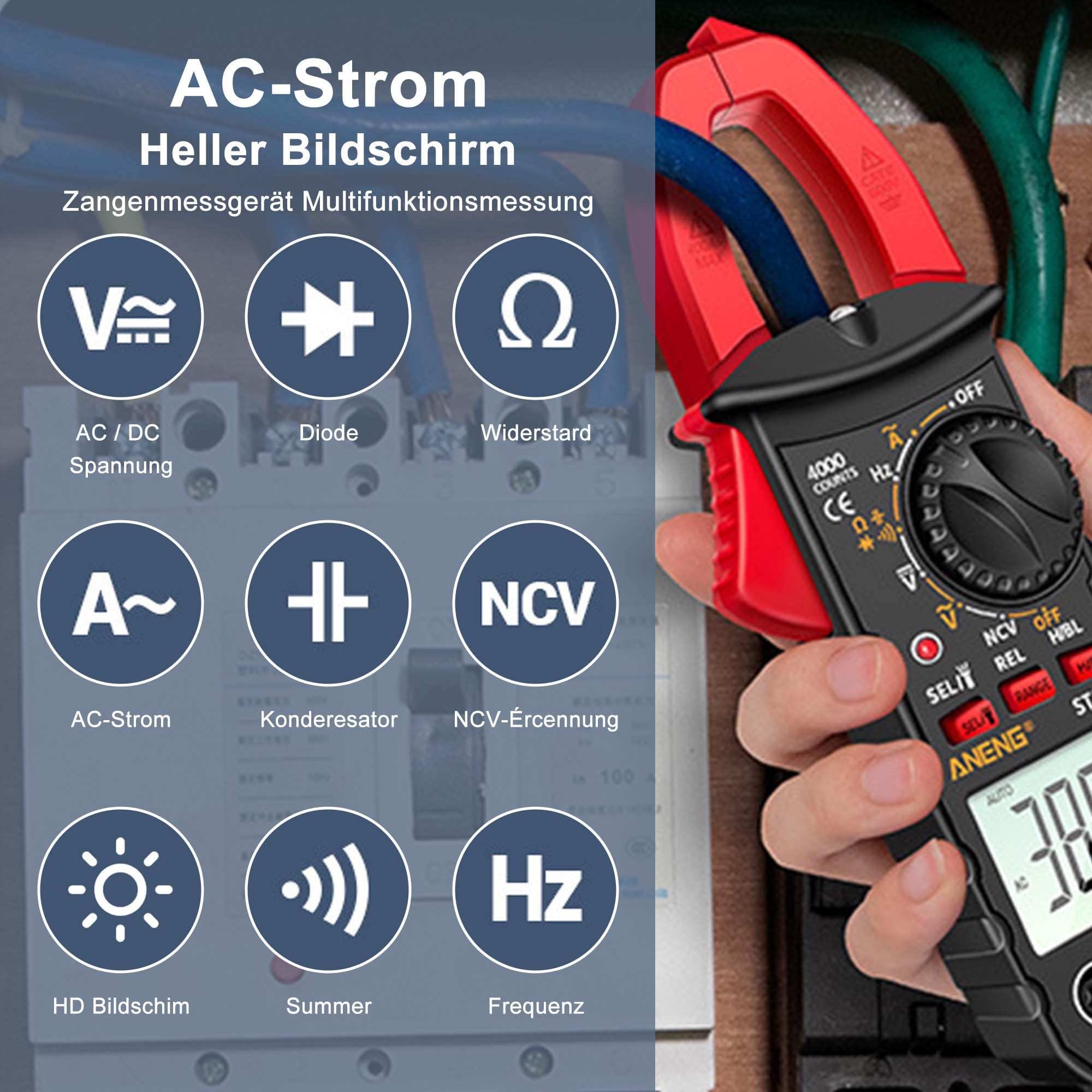 Digital Current Clamp AC DC Multimeter: True-RMS 4000 Counts Ammeter with Automatic Range Selection for Measuring AC/DC Voltage Current Resistance Capacity Continuity NCV Detection - Image 4