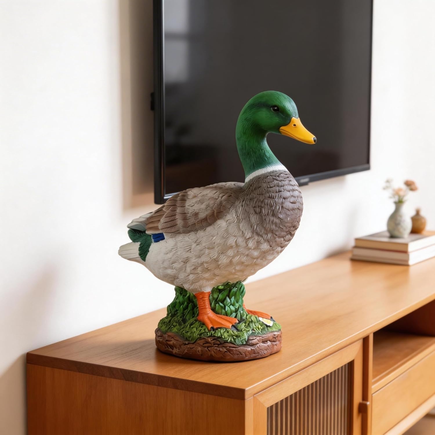 Porch Duck Statue Outdoor Decor,12.9''(H) Realistic Mallard Garden Statue for Yard Lawn,Resin Animal Sculptures Home Patio Art Decorations