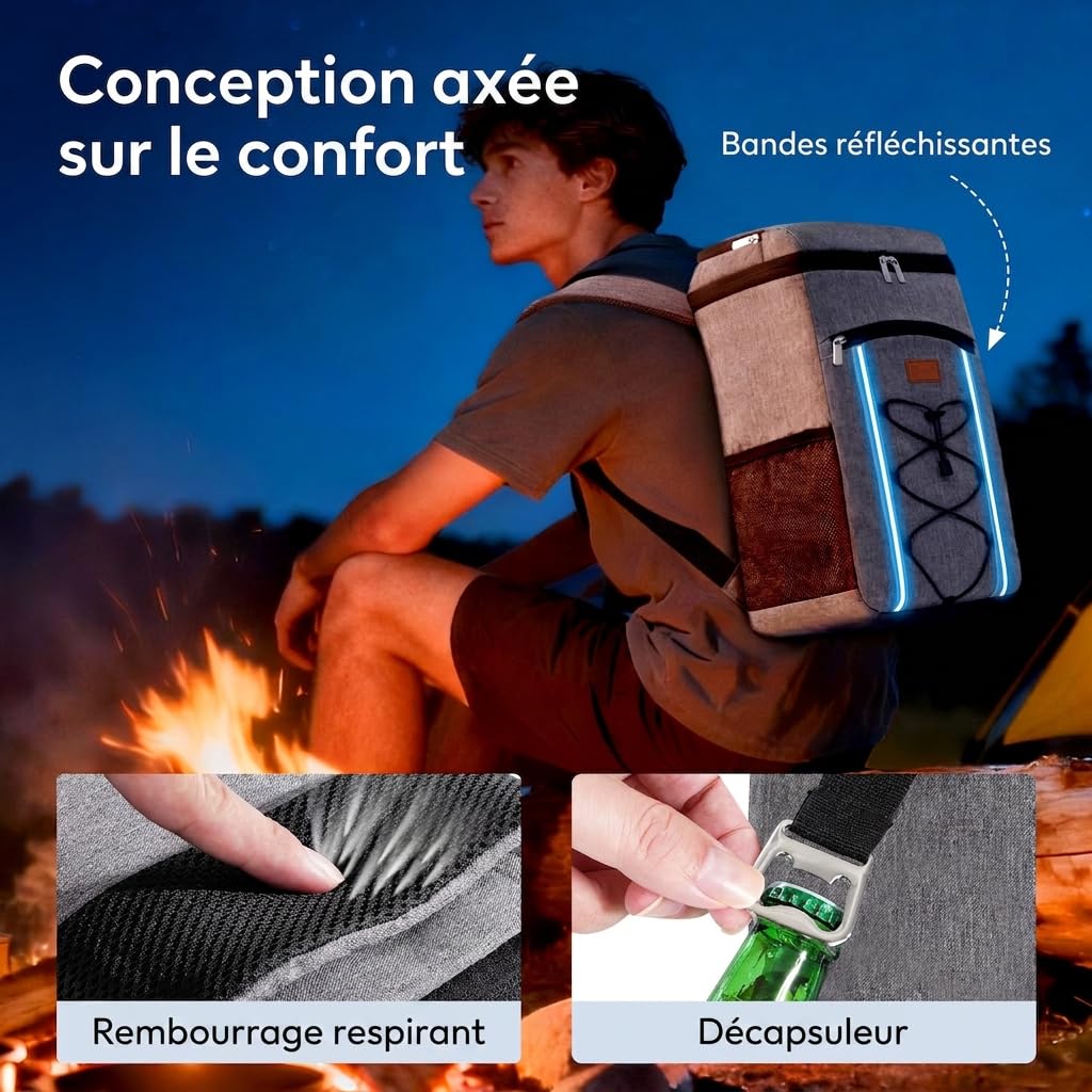 Lifewit Sac a Dos Isotherme 28L, Sac à Dos Glaciere Portable avec Doublure Imperméable, Glaciere Souple Isotherme pour Voyages, Camping, Randonnée, Pique-Niques, Plage, Gris