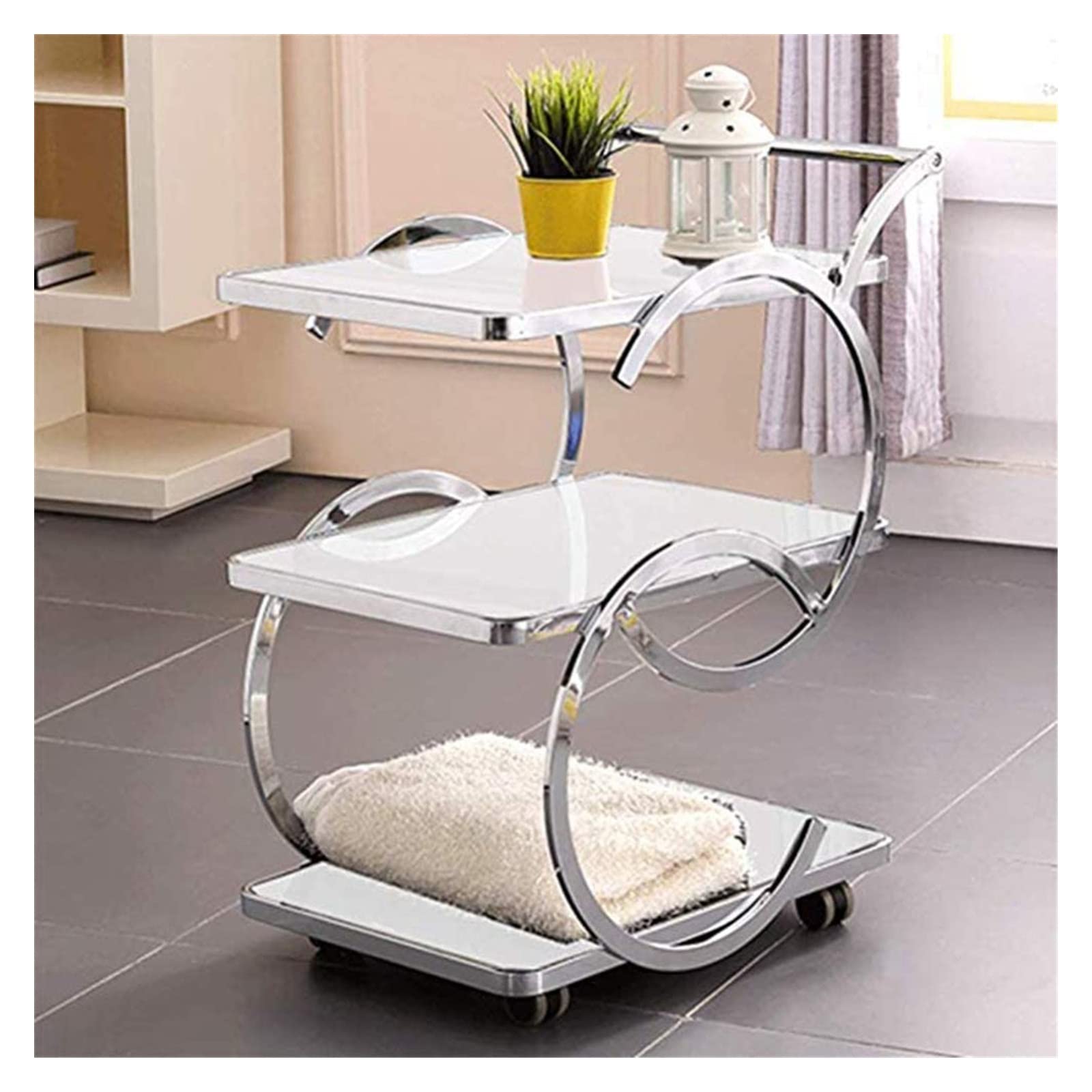 GRDDBZA Bar Serving Carts Business Restaurant Wine Cart, Mobile Trolley Tool Cart Tea Water Cart Snack Car Hotel Restaurant Delivery Car/ 3 Tier Metal Bar Wine Tea Serving Cart with Tempered Glass(B)