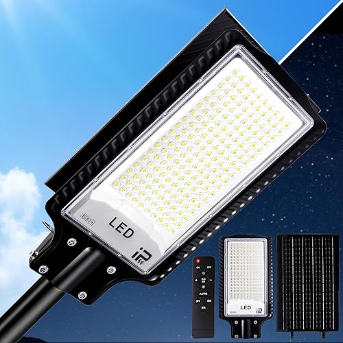 Eleganted CHX-2000W - Farolas solares para exteriores, 6500 K, luz solar de estacionamiento, IP66 impermeable del atardecer al amanecer, luces de