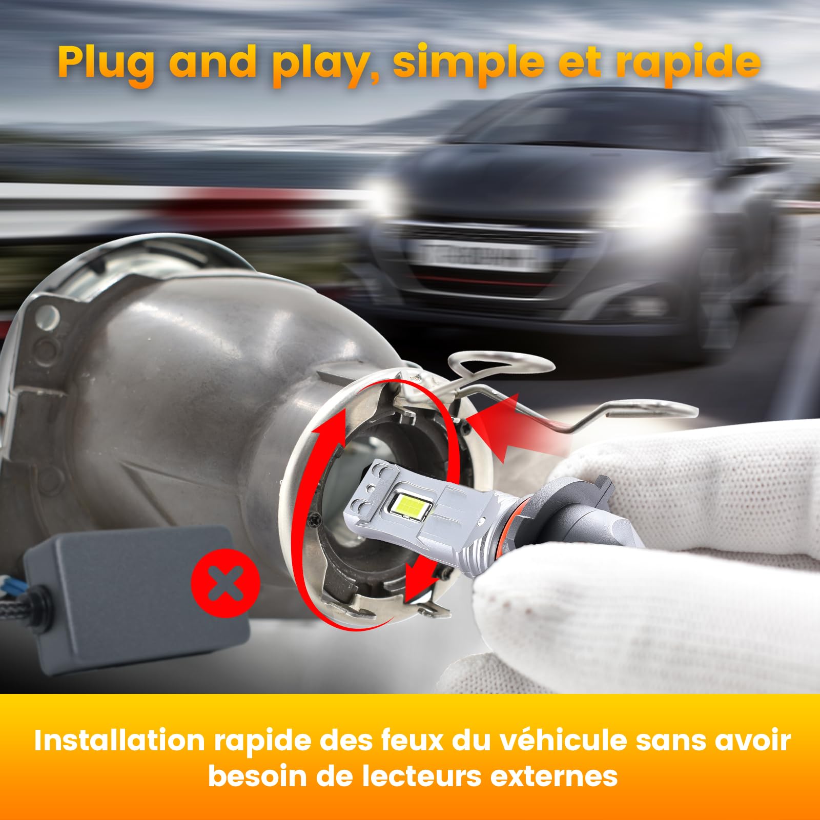 Ampoule HB3 LED, 6500K LED 9005 de Phares Voiture Automobile, 999% Luminosité, 9005 Led Phare, 1:1 Taille Halogène, IP68, 90000+ Heures de Durée de Ve, 2 Pièces