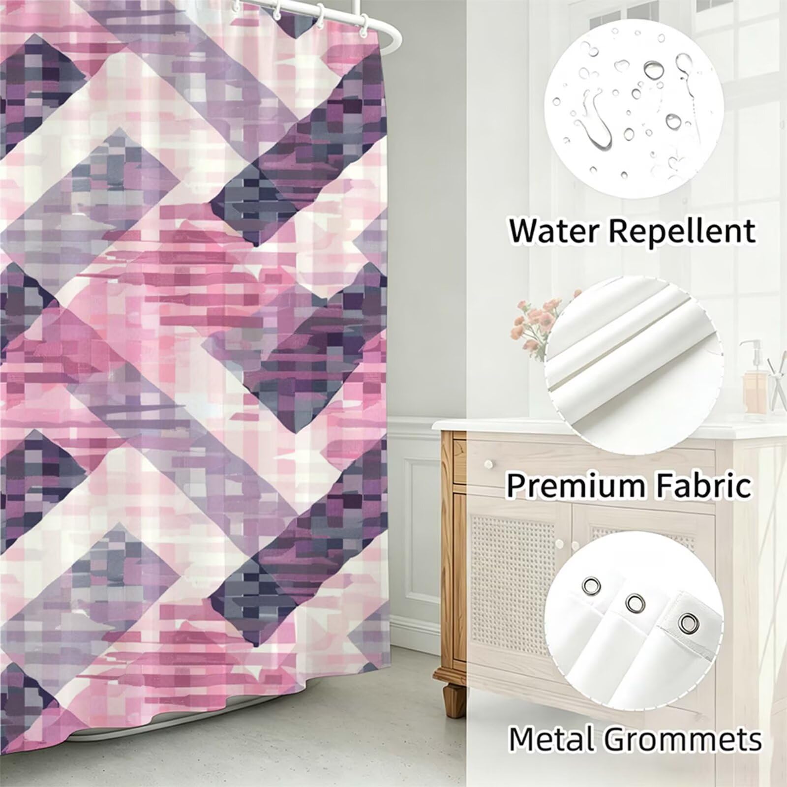 rosa chiaro Tenda Doccia 200x200cm,Tenda per Doccia Tessuto Poliestere Impermeabile Asciugatura Rapida 12 Anelli,Tende Finestra Bagno Vasca Pieghevole per Angolare Casa Shower Curtain Semplice J-612