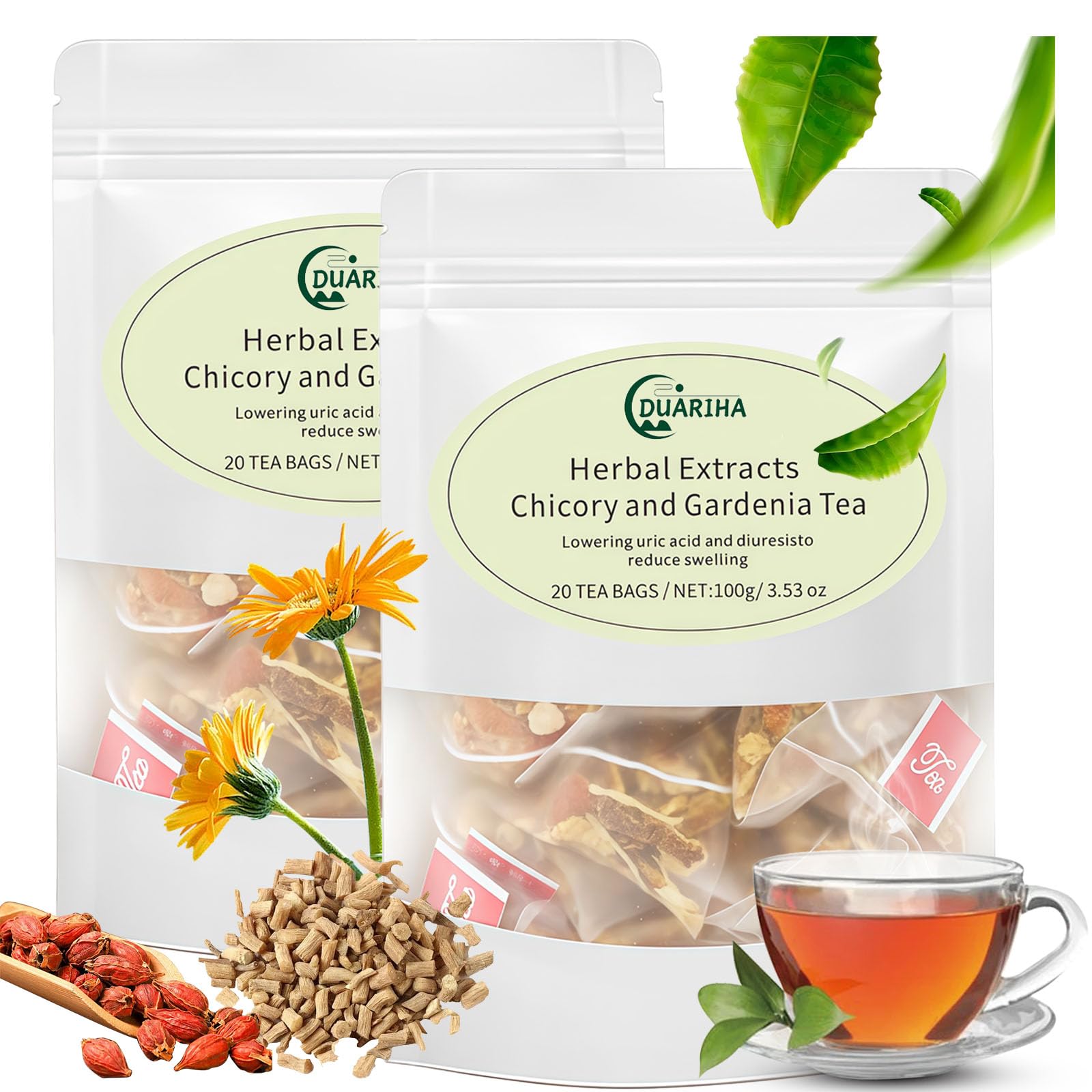 Chicory and Gardenia Tea, Chicory & Gardenia Herbal Tea - Supports Blood Sugar, Digestion, Weight & Sleep, Natural Sugar-Free Blend, Vegan &