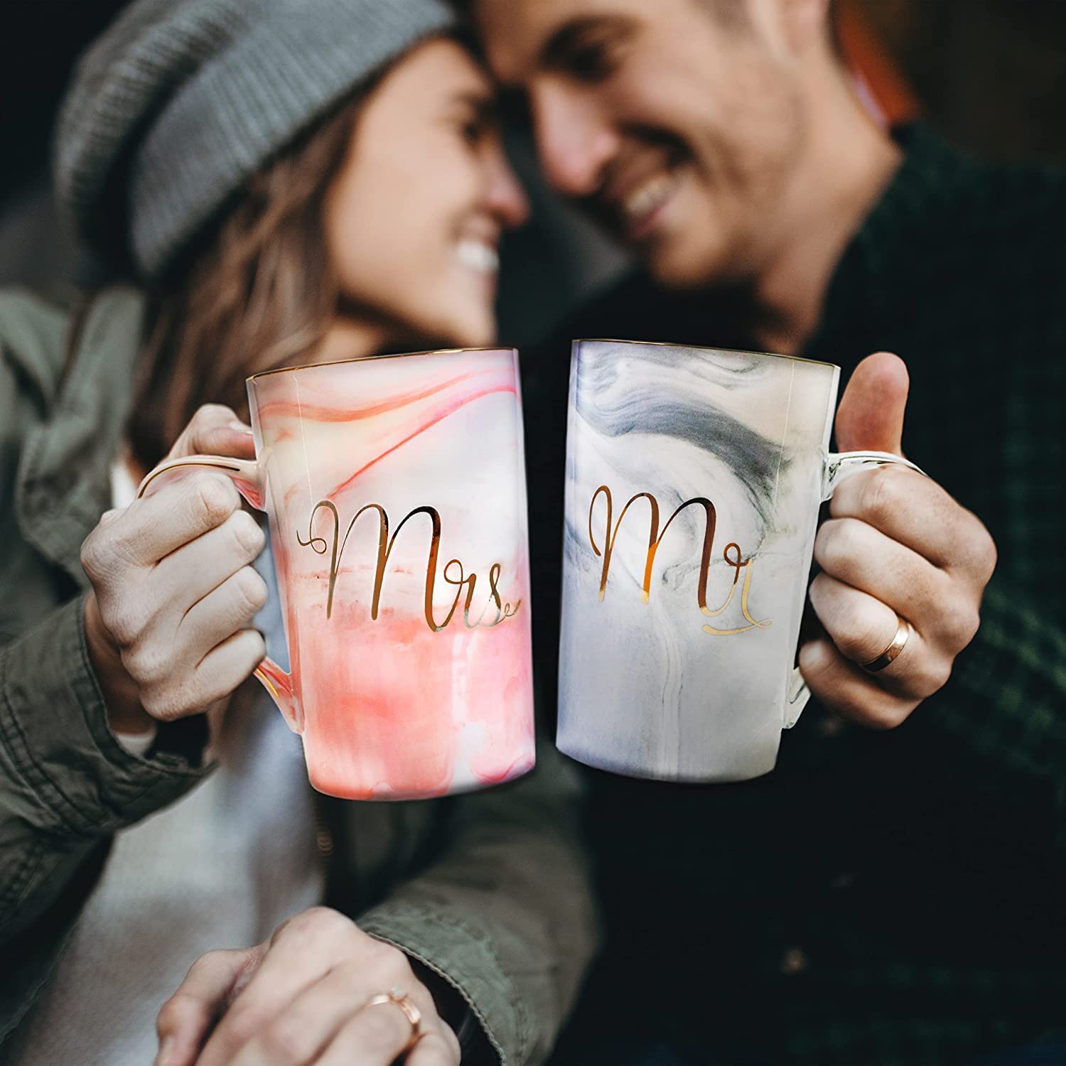 7Seas Mr and Mrs Coffee Mugs with Lid & Spoon, Wedding Gifts for Couple Bride and Groom|Ceramic Marble Finish Coffee Mug with Lid & Spoon for Couple | Married Couple Gift Royal Coffee Cup