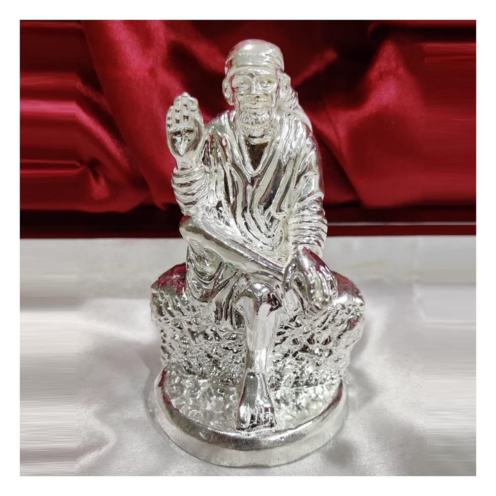 Sai Baba Idol in Pure 925 Silver / Shirdi SaiBaba Statue in Silver Hindu Religion God Idol Sculpture Statue 2.80 Inch (154 GMS)