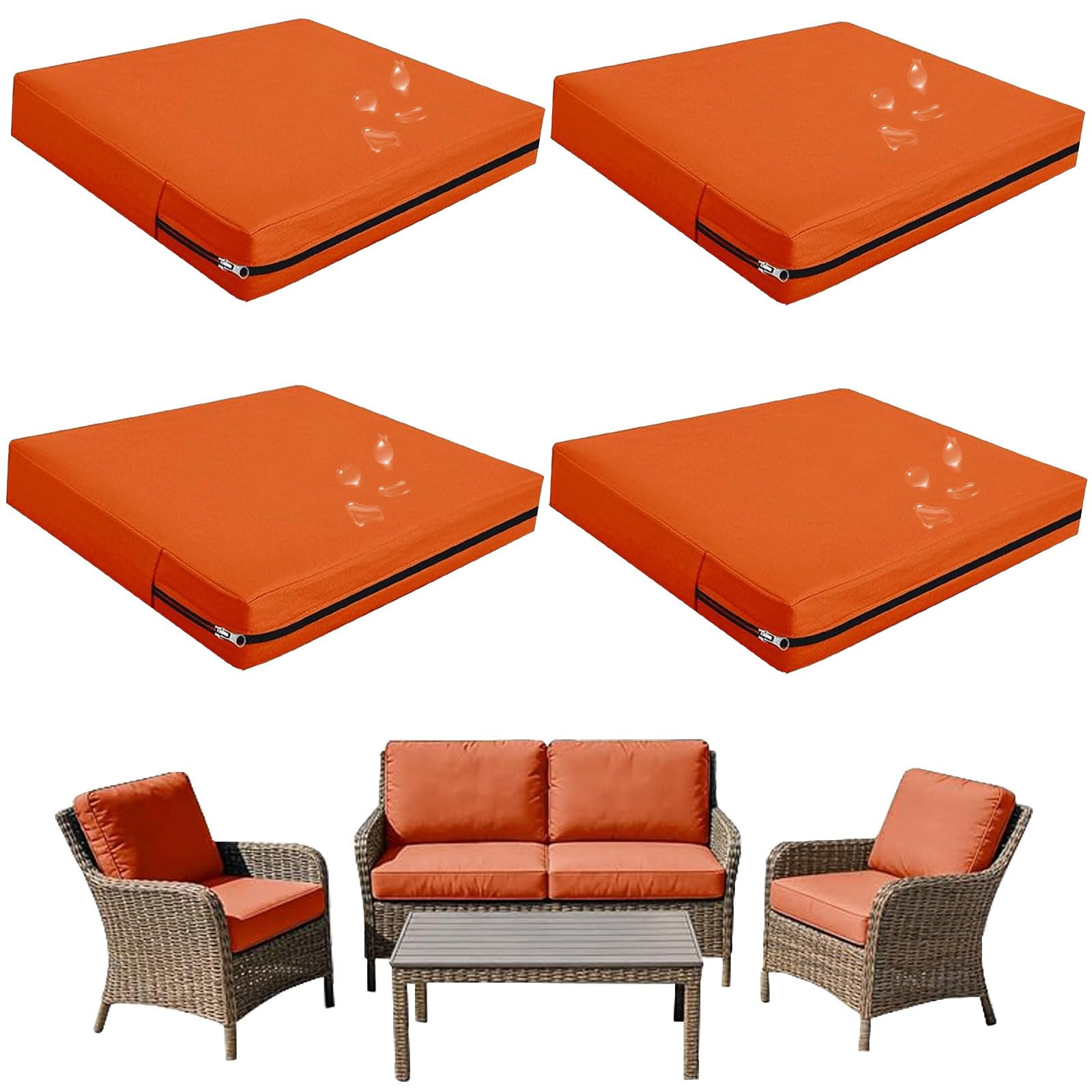 Replacement Outdoor Cushion Covers Waterproof, 65x65 60x60 50x50cm set of 6/4/2/1 Garden Sofa Seat Cushion Slipcover With Zipper for Chairs, Patio and Rattan furniture(Color11,65x65x10cm(4pcs))