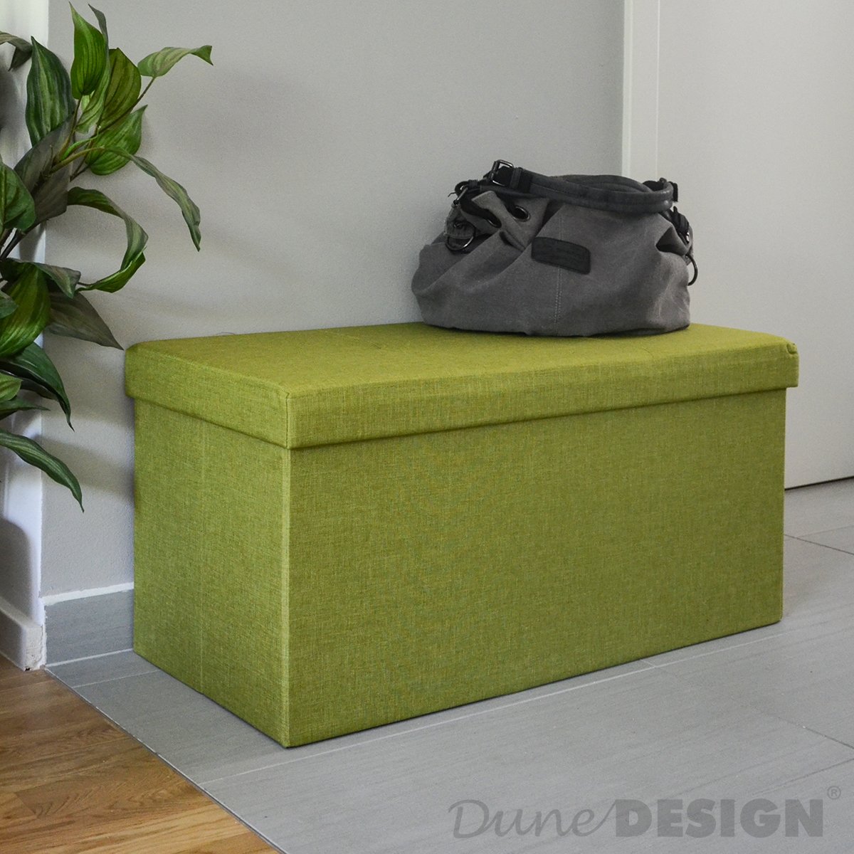 DuneDesign Banc de Rangement 76x38x38cm Coffre Pliant 80L rembourré Vert Clair