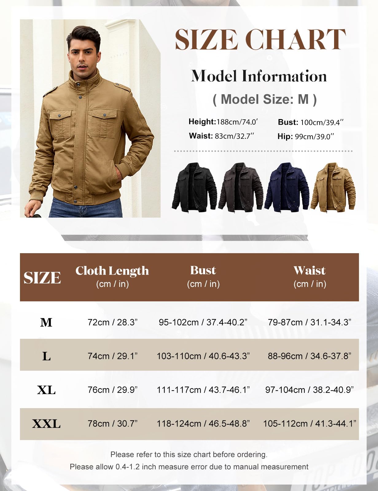 Chaqueta Hombre Invierno Casual Cálido Chaqueta de Forro Polar Algodón Chaqueta de Militar de Transición Abrigo con Múltiples Bolsillos