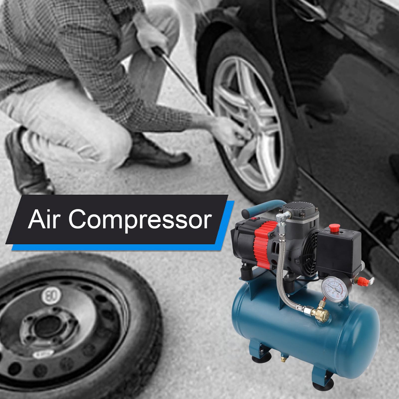 Capacità 6L 8Bar Compressore D'aria Silenziosa Via Compressore D'aria in Acciaio All'aperto per la Manutenzione Dell'auto Pianni di Pittura (Spina europea)