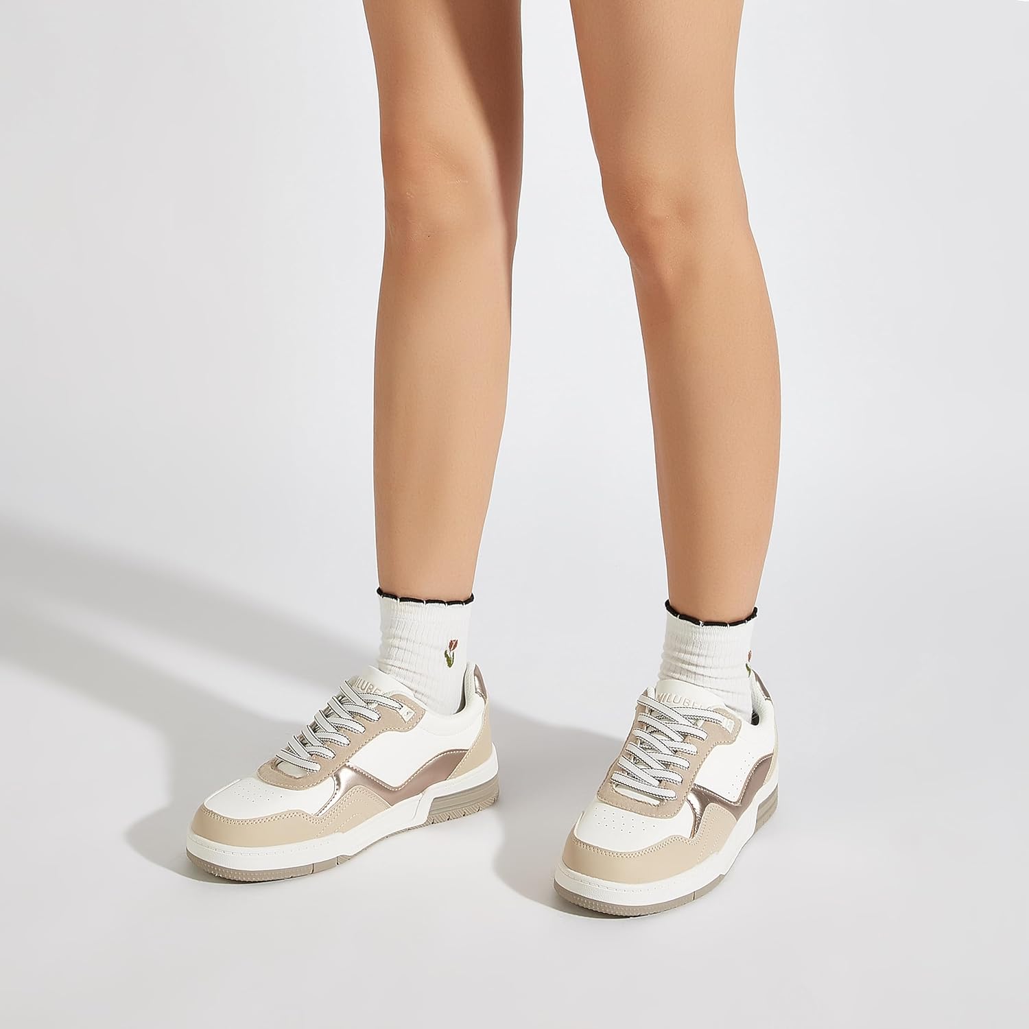 Niluber Women's Fashion Low Top Sneakers - White PU Leather Tennis Shoes-Lace Up Comfortable Casual Waking Shoes - Image 7