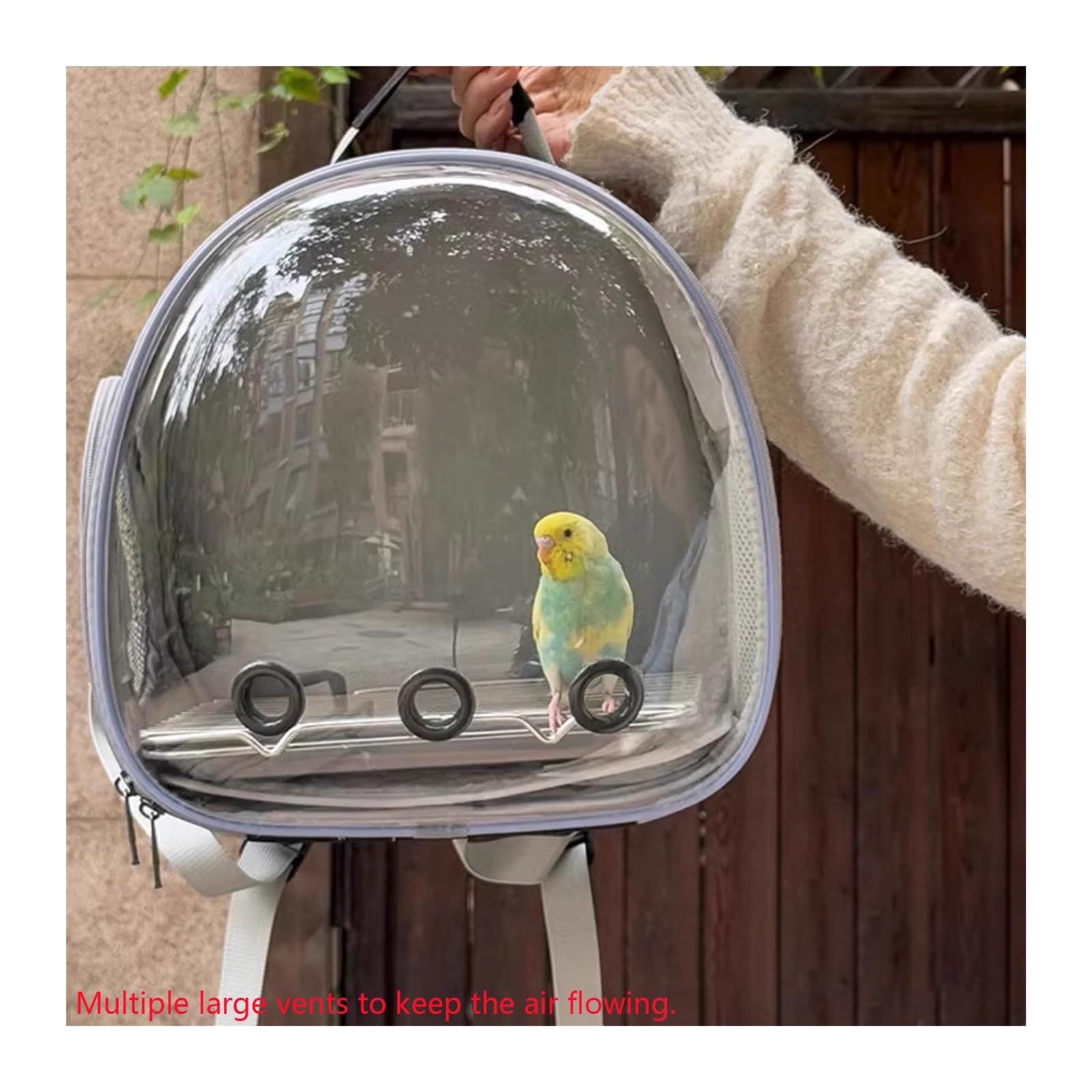 Klatka dla ptaków Parrot Outing Podwójna torba na ramię oddychająca dla ptaków Przezroczysty plecak klatka dla ptaków torba podróżna Dom dla zwierząt(Green)