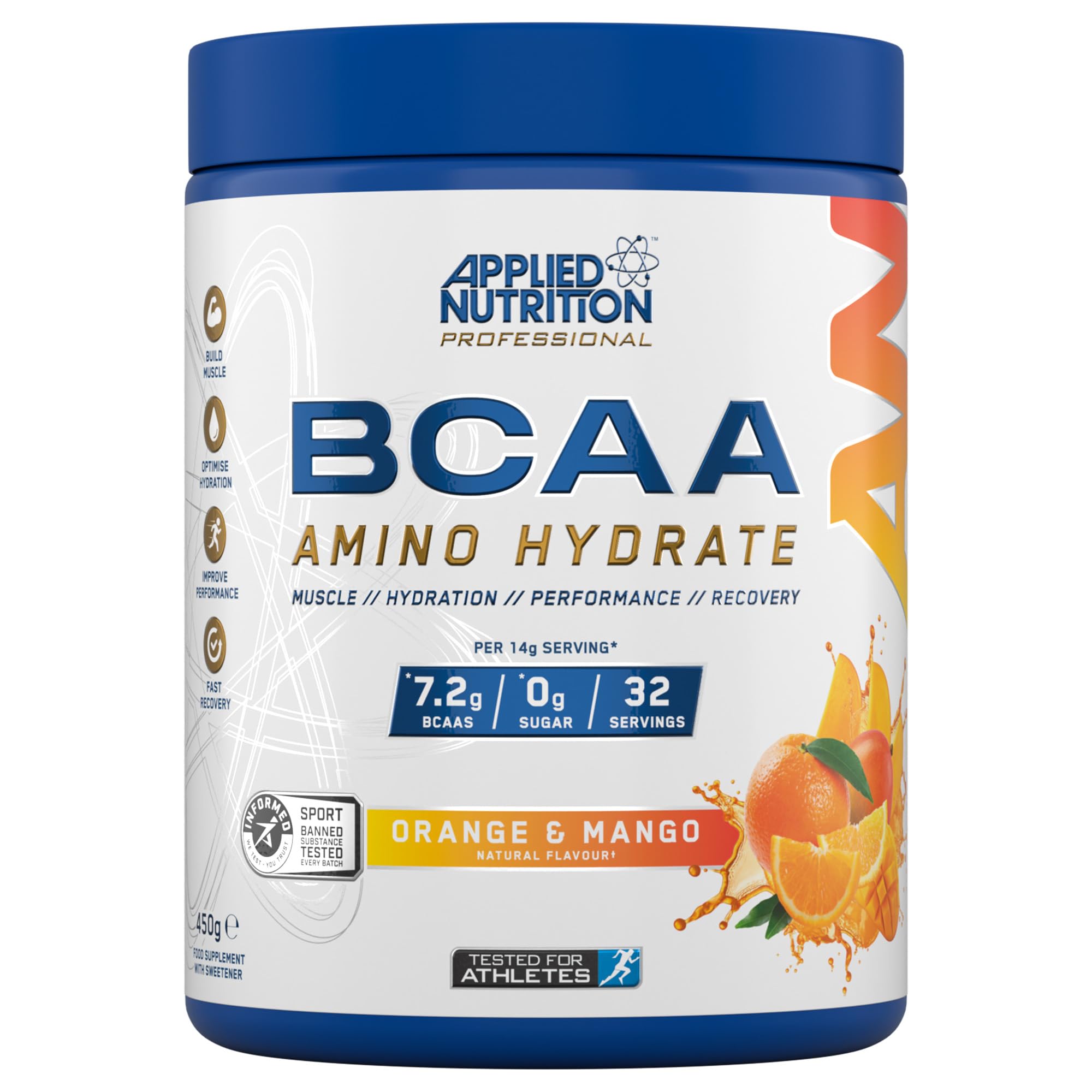 Applied Nutrition BCAA Powder Branched Chain Amino Acids Supplement with Vitamin B6, Replenish Electrolytes, Amino Hydrate Intra Workout and Recovery Powdered Energy Drink 450g (Orange Mango)