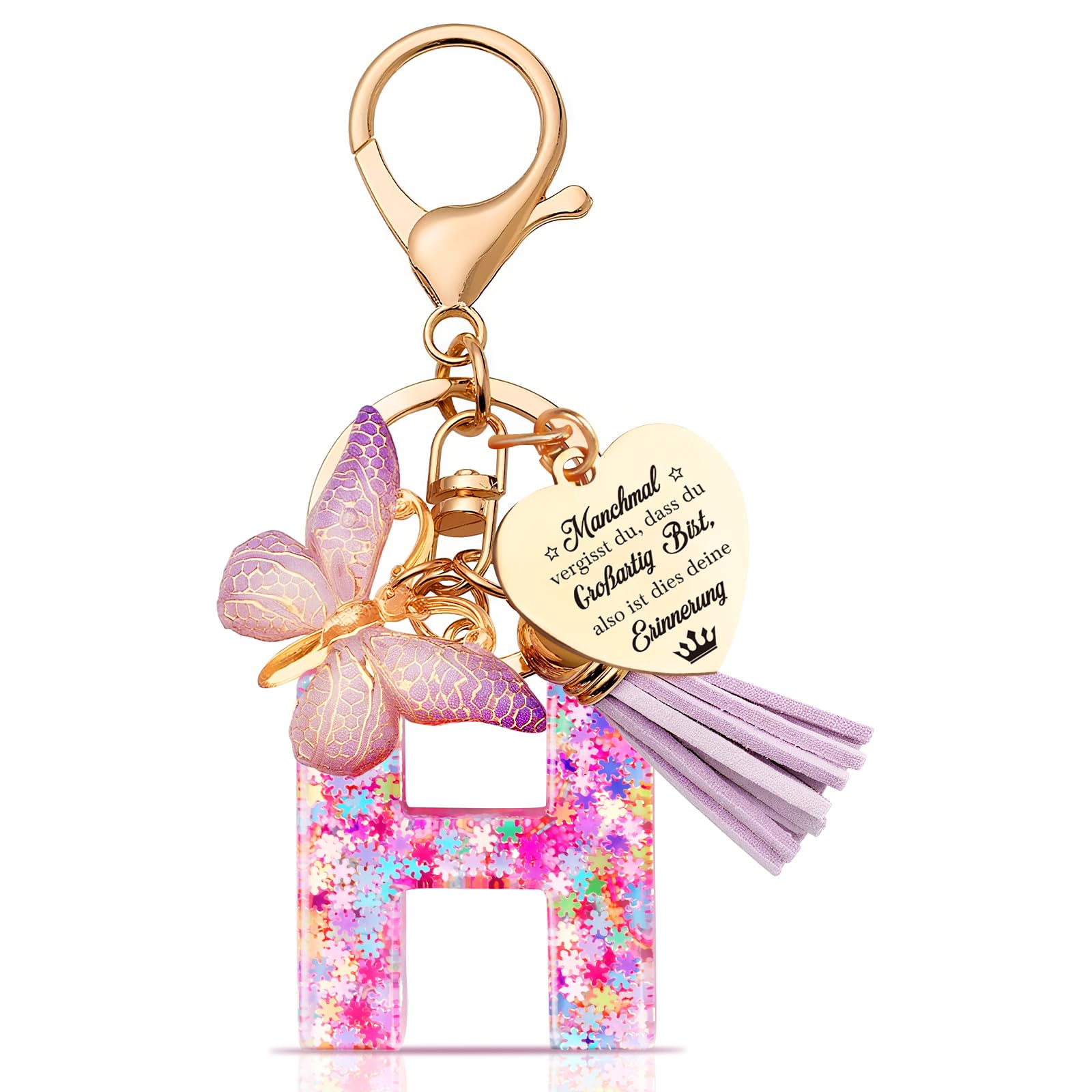 Anruzon Schlüsselanhänger Mädchen - Buchstabe Schlüssel - Anhänger Schmetterling Schlüsselanhänger - Weihnachten - Einschulung Geschenk - Keychain Geschenk für Kinder, Mädchen, Frauen